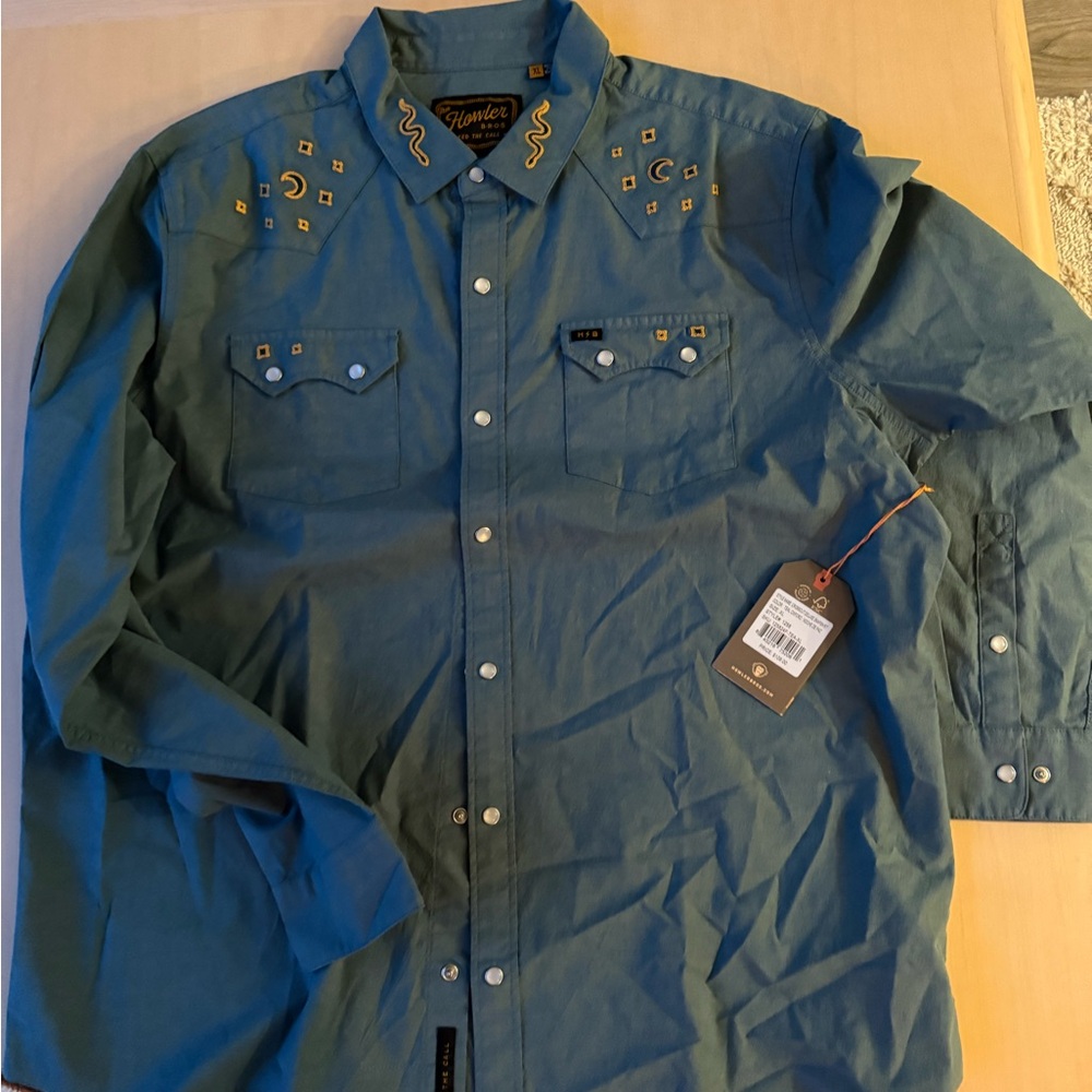 Blue Casual Button Down Shirt with Western Details